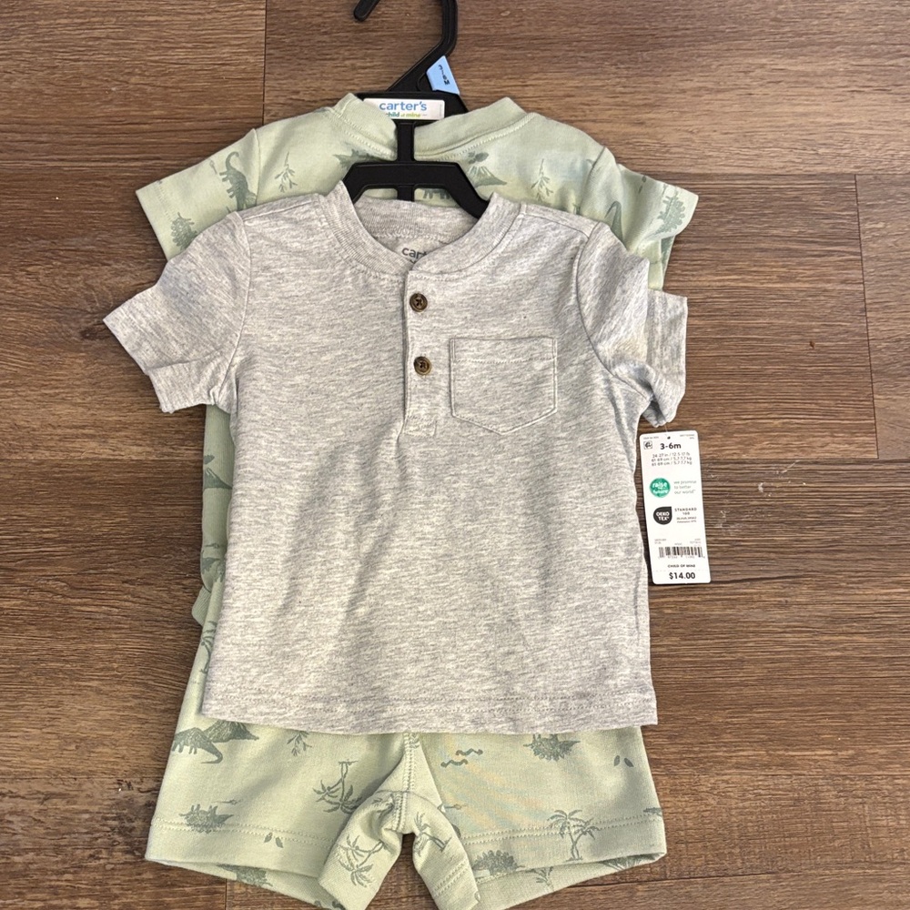 Carter's Gray and Green Dinosaur Baby Set